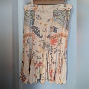 🌙 Peacock Feather Print Midi Skirt